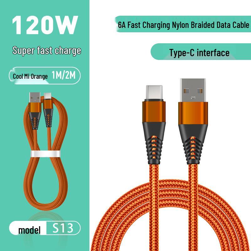 2M Nylon Braided 6A Metal Fast Charging Cable for Android, Apple, Huawei, and Type-C Devices