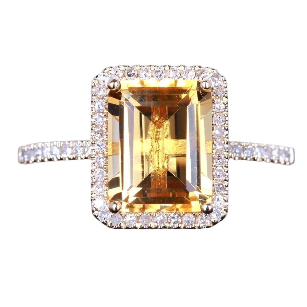 14K Gold Square Ring for Women Yellow Topaz Ametrine Bizuteria Gemstone Anillos Jewelry Bijoux Femme Bague Men Ring Box