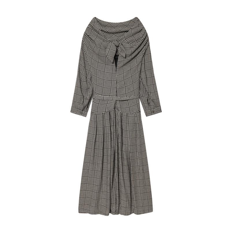 2025 Winter Retro Plaid Pleated Midi Dress