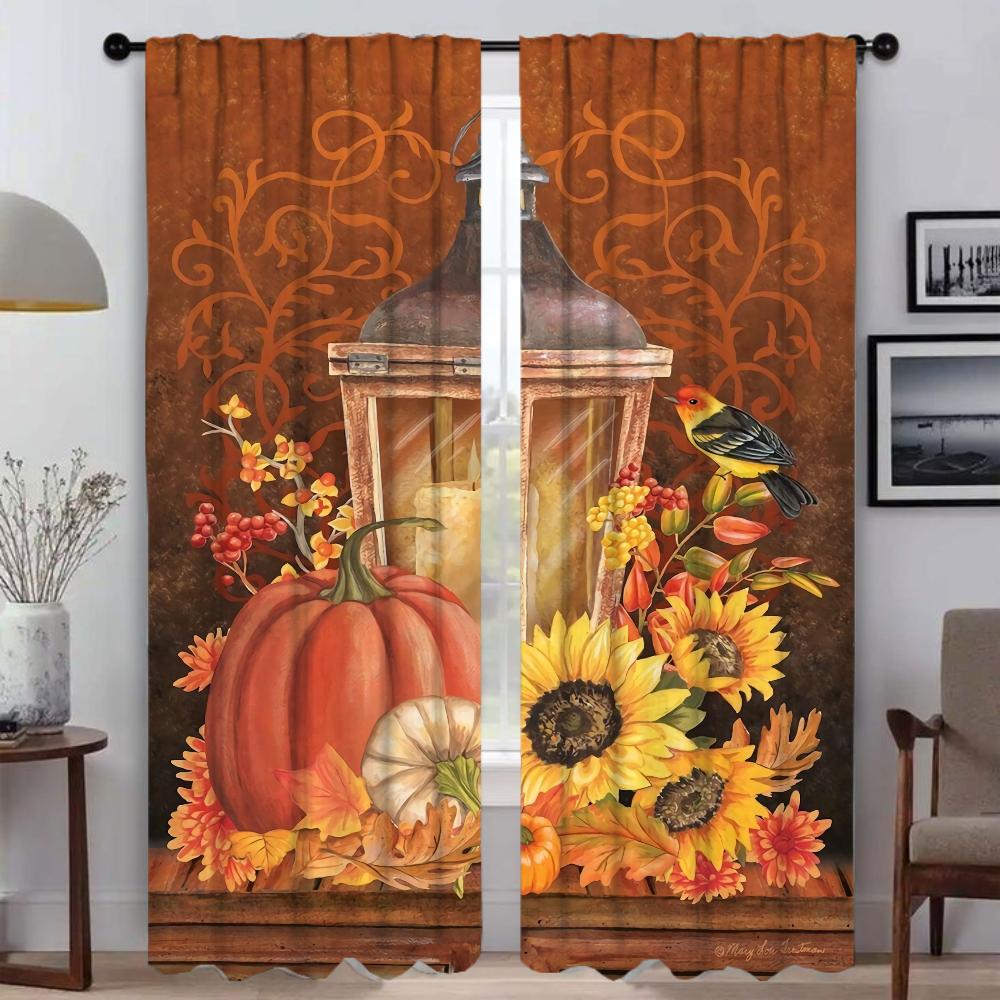 Blackout Curtains for Living Room Pumpkin Sunflower Print Shades Tulle for Bedroom Home Interior Curtains 2 Pieces Partition