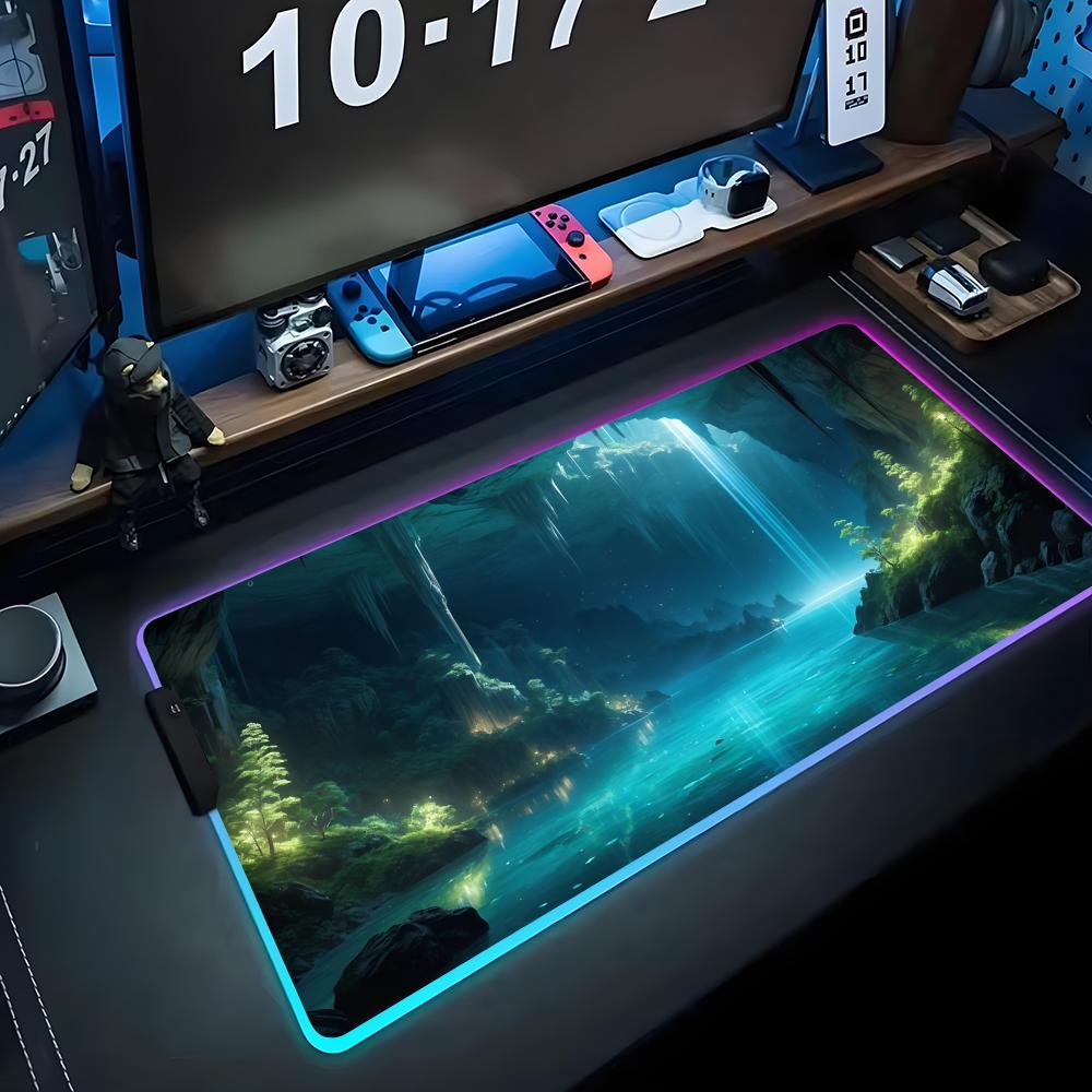 Fantasy Cave Mouse Pad RGB Gaming Mousepad Big LED Pad PC Desk Mat Luminous Mouse Pad Large Keyboard Mats Table Rug With Backlit