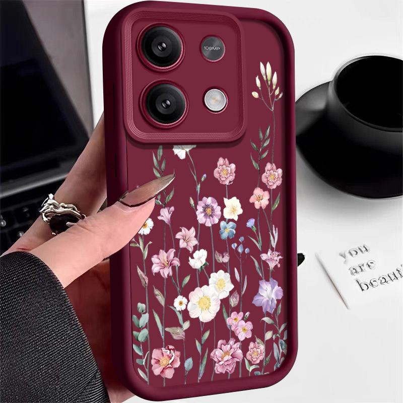 Barevný květinový vzor měkké matné pouzdro na telefon pro Xiaomi 14T 13T Poco F6 X6 Pro Redmi Note 14 Pro 13 12 11 10 TPU nárazuvzdorný kryt objektivu