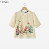ZANZEA Women Grid Print Casual Round Neck Half Sleeve Blouse