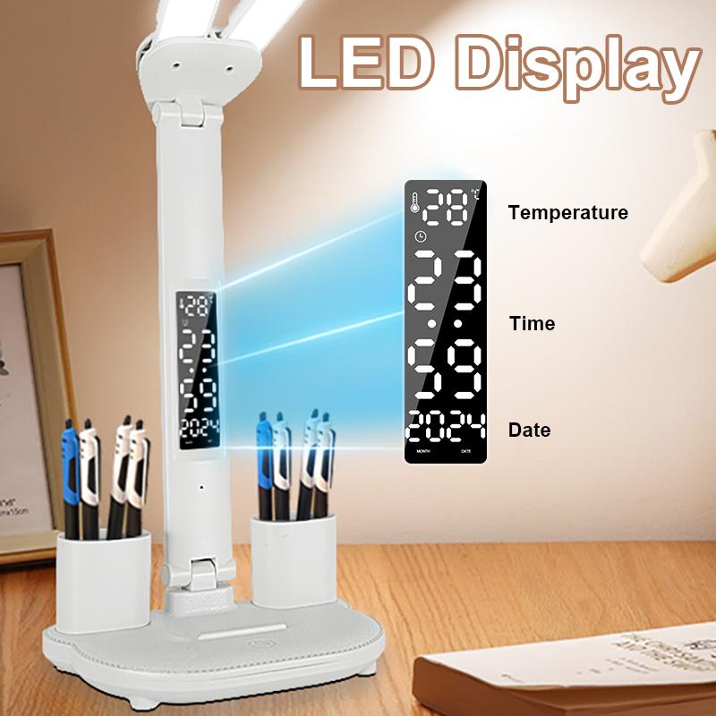 Lampă de birou cu LED, 3 niveluri, cu reglare tactilă, lumină de noapte, reîncărcabilă prin USB, protecție ochilor, lampă de masă pliabilă pentru dormitor, noptiera