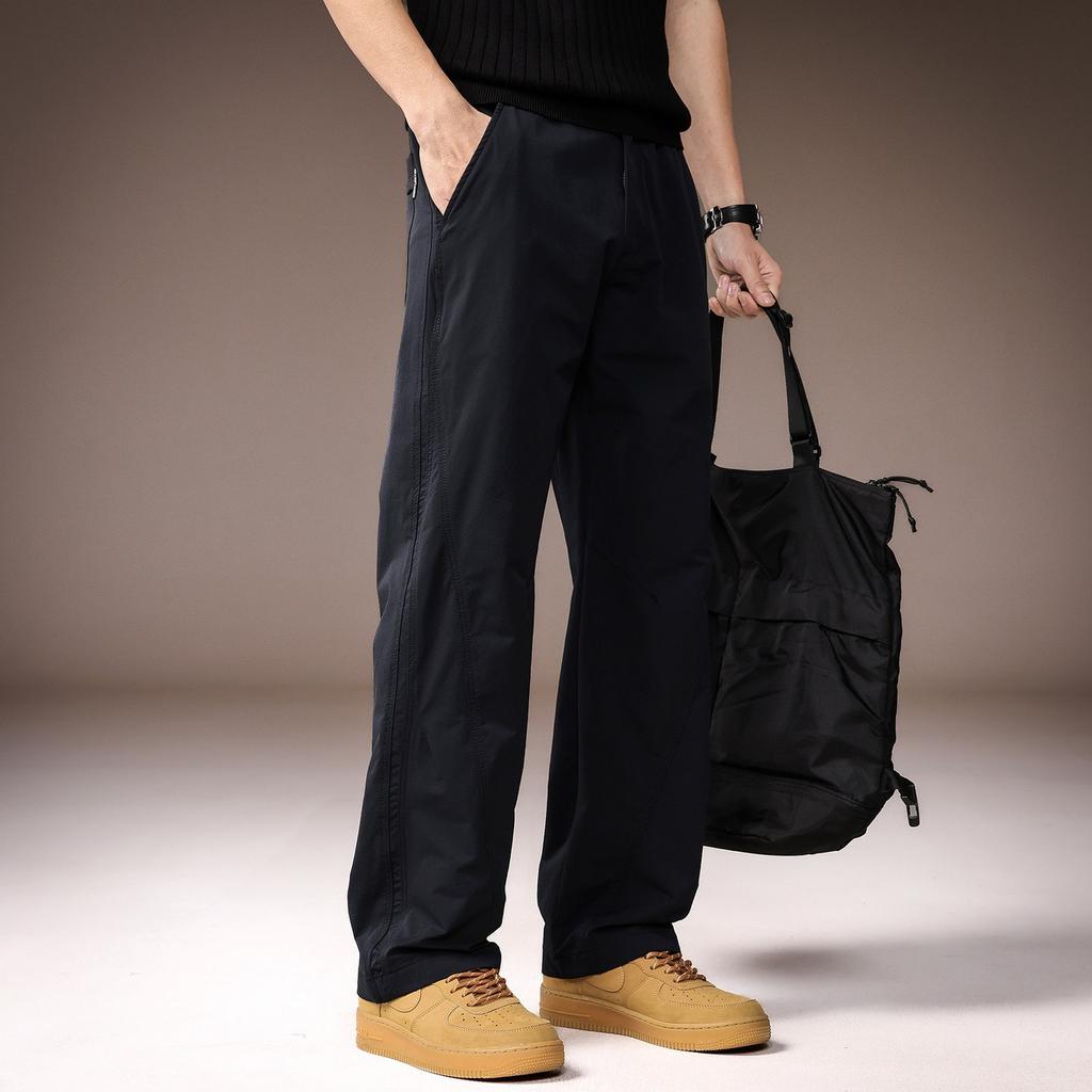 High-end Bamboo Fiber American Retro Men's Casual Pants Spring Solid Color Simple Loose Straight Wide-leg Commuter Trousers