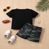 Boys' Summer Outfit: Letter Print Tee & Camo Shorts Set - European and American Style.
