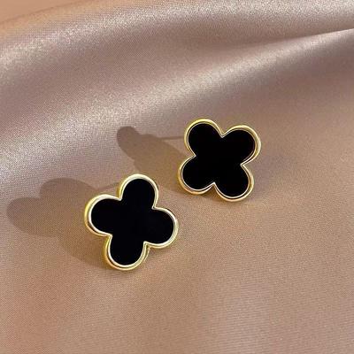 Classic Red Four-Leaf Clover Earrings New High-Level Sense Of Light Luxury Earrings Temperament With Women's Earrings