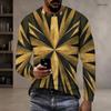 Men Plus Size Round Neck Long Sleeve Geometric Printed Blue Straight Hem T Shirt