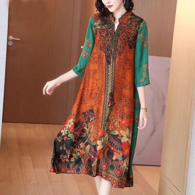 Abito Stampato da Donna a Lunghezza Media Ampio Taglia Forte Elegante Maturo Casual Lungo