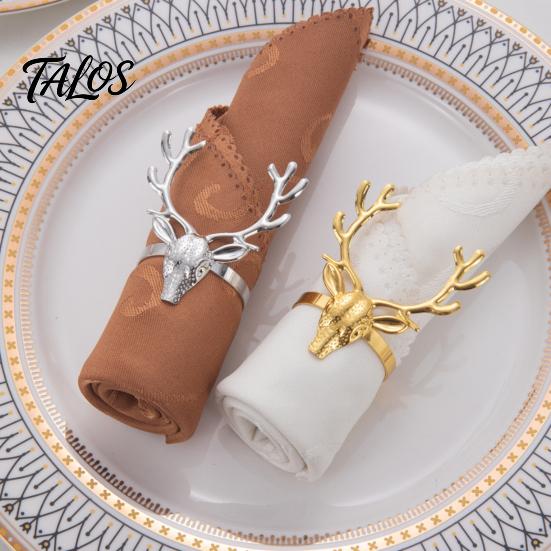 Elegant Wedding Table Accessories Christmas Deer Napkin Ring, Metal Elk Head Holder, Reusable Thanksgiving Decor Holiday Ring for Dining Winter Party