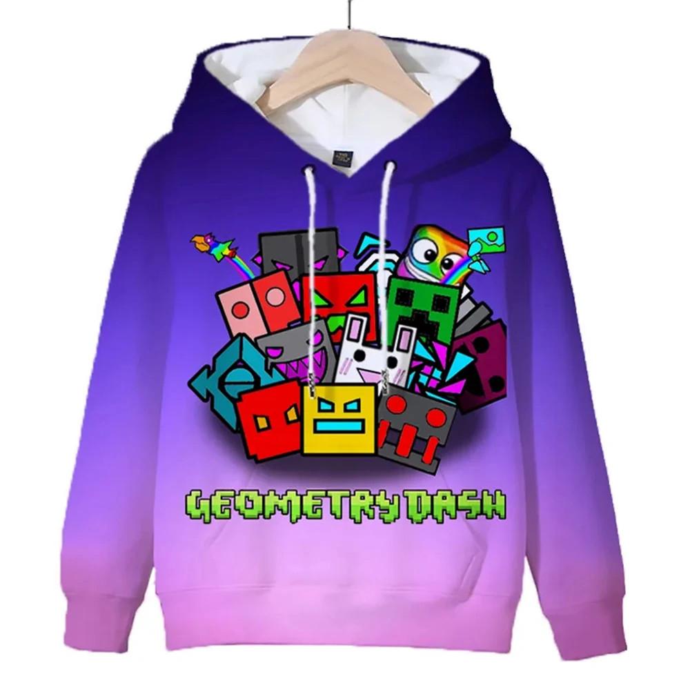 Children Boys Girls Hoodie Tops Kids Geometry Dash Hoodies 3D Printed Cartoon Game Fashion Outdoor Sweatshirts Casual Pullovers