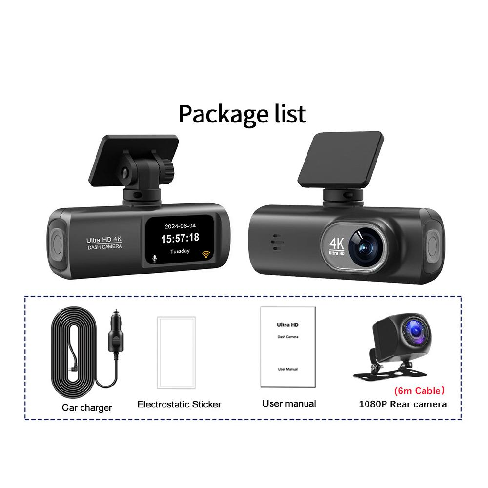 

2-дюймовая 4K UHD видеорегистратор для автомобиля, DVR, Мобильный WiFi, Управление через приложение, WDR, Видеорегистратор, Ночное видение, Передняя и задняя камеры, Широкий угол обзора, 2-канальная Черная коробка