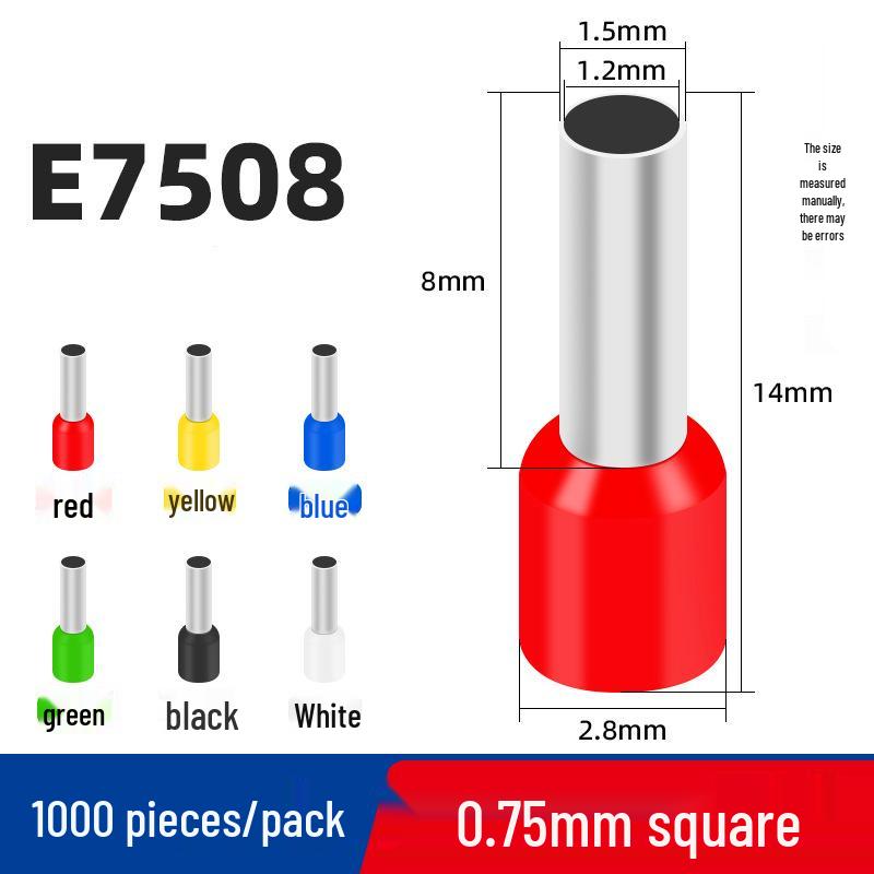 Copper Nickel Plated Tubular Terminal, 1000 Pieces - European Style Pre-Insulated Pin Crimp Lug for Wiring.