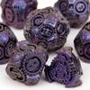 7-teiliges violett-schwarzes Zahnrad-Metallwürfel-Set aus solidem polyedrischem Metall, geeignet für Rollenspiele, RPG-Brettspiele, Kartenspiele