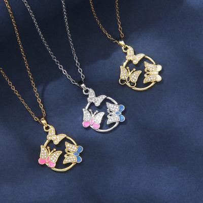 Colar de aço titânio borboleta pingando óleo colorido, banhado a ouro 18k cobre deslumbrante, corrente geométrica versátil para clavícula