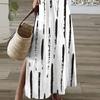 Summer new European and American women's clothing striped printing short-sleeved long dress split V-neck loose dress