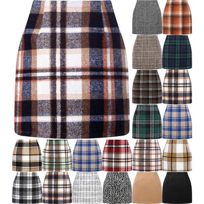 Women's, High Waisted, Plaid Skirt, Tight Fitting, Pencil, Wool, Mini Skirt