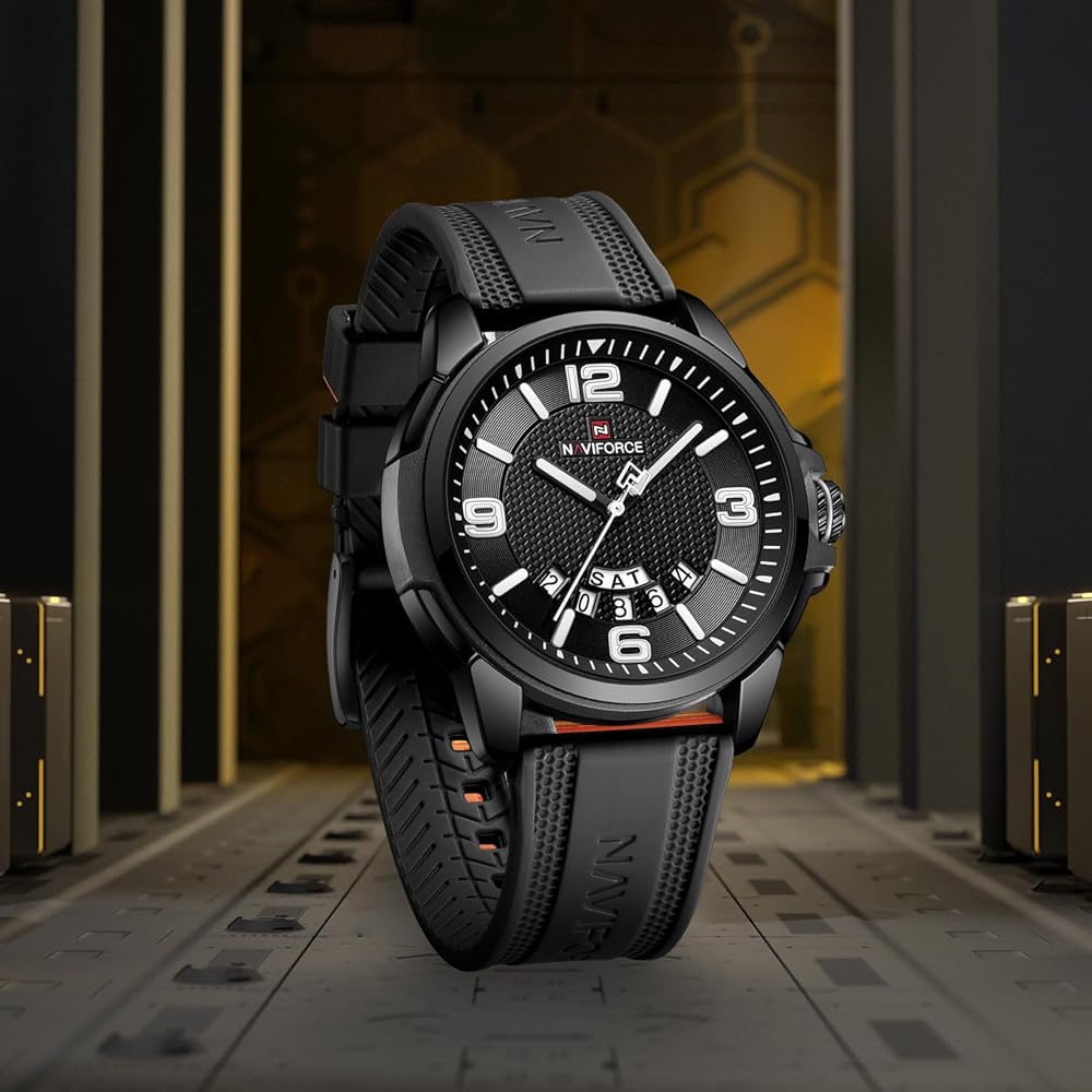 NAVIFORCE Military Analog Waterproof Watch Unisex Silicone Strap Black