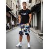 Summer Men's Casual Short Sleeve Suit Retro Palm Print Casual Holiday Fashion Street Wear Short Sleeve Shorts 2 Pieces