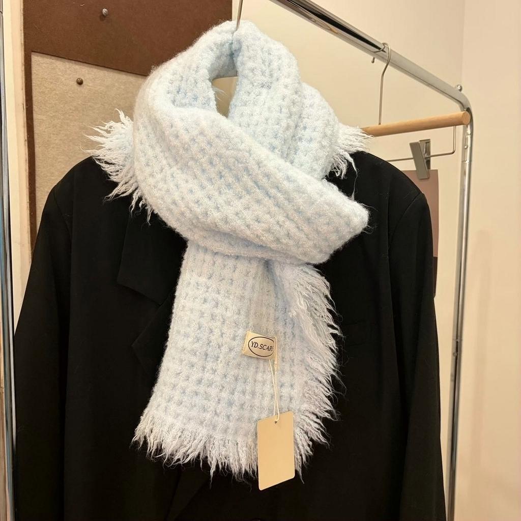 South Korea's original single winter waffle scarf women's fringed edge solid color daily versatile shawl with warm scarf