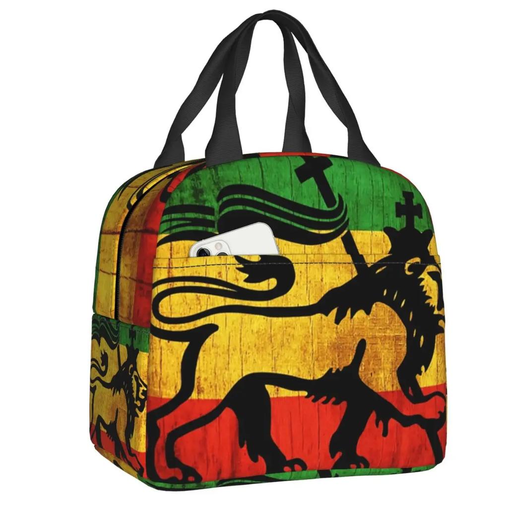 Reggae Music Lion Jamaican Flag Rasta Rastafari Thermal Insulated Lunch Bag Women Resuable Lunch Tote Travel Storage Food Box