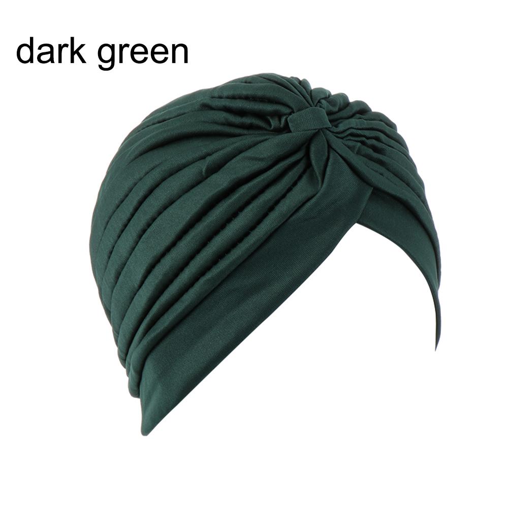 Solid Color Women Elastic Cotton Fold Turban Hat Soft Bonnet Muslim Hijab Ladies Head Wrap Warm Beanies Chemo Hat