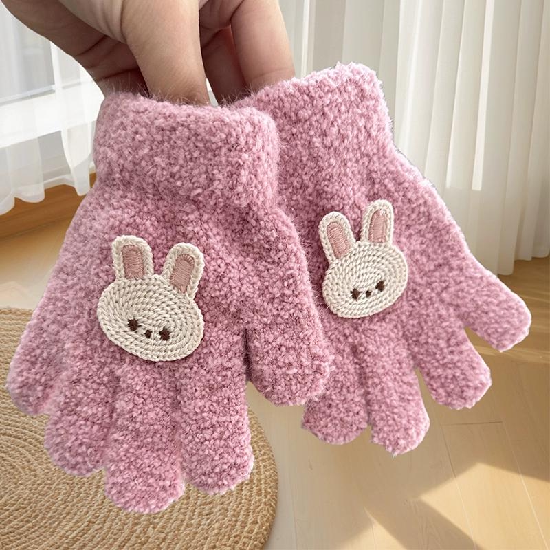 Rękawiczki dziecięce - Urocze kreskówkowe misie jesienno-zimowe zimne ciepłe pięciopalcowe rękawiczki z oddzielnymi palcami