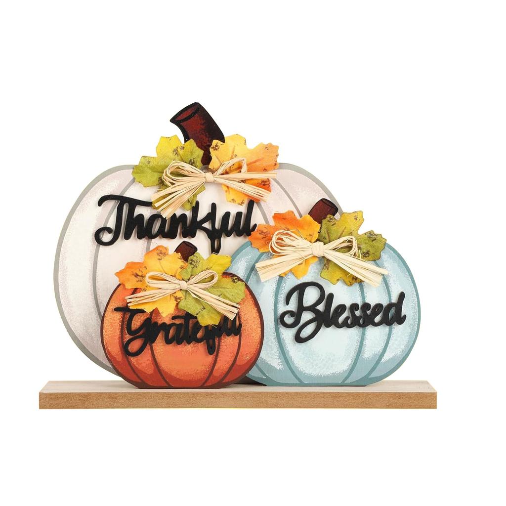 Fall Decorations For Home, Rustic Wooden Blessed GratefulHello Pumpkins Tabletop Sign Thanksgiving Decoration, For  Party