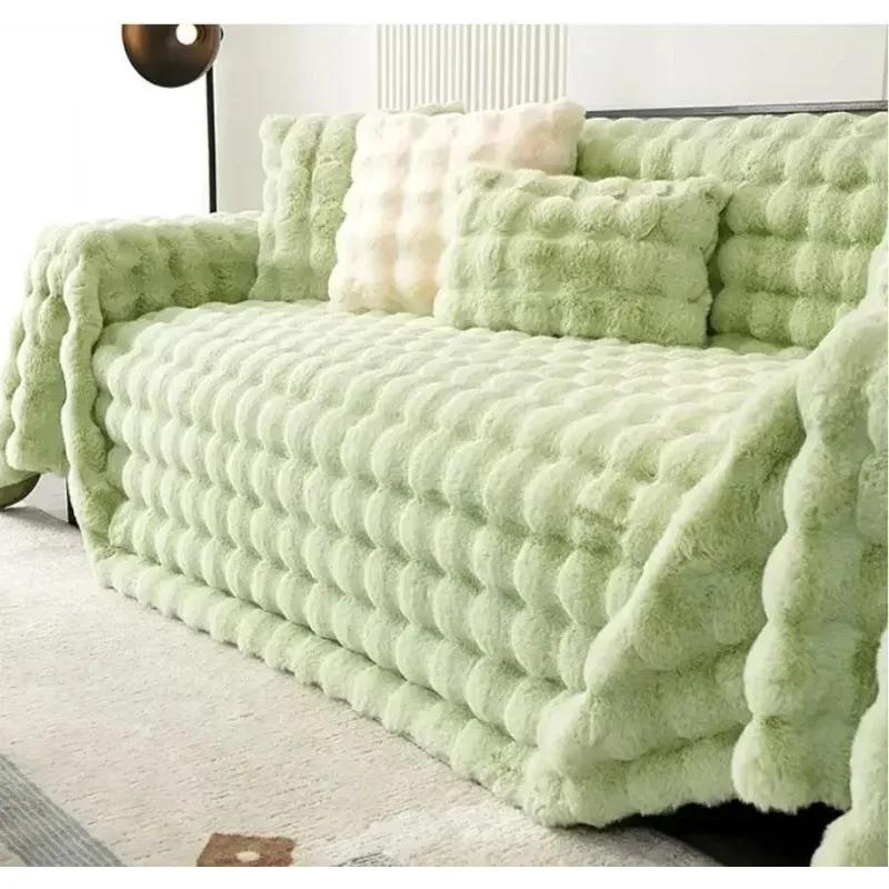 Luxury Imitation Rabbit Plush Sofa Towel Winter Warm Fluffy Throw Blanket Super Soft Smooth Thicken Velvet Sofa Cover