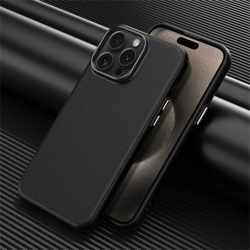 For Magsafe PU Business Leather Phone Case for IPhone 14 12 13 15 Pro Max Camera Lens Protection Shockproof Bumper Back Cover