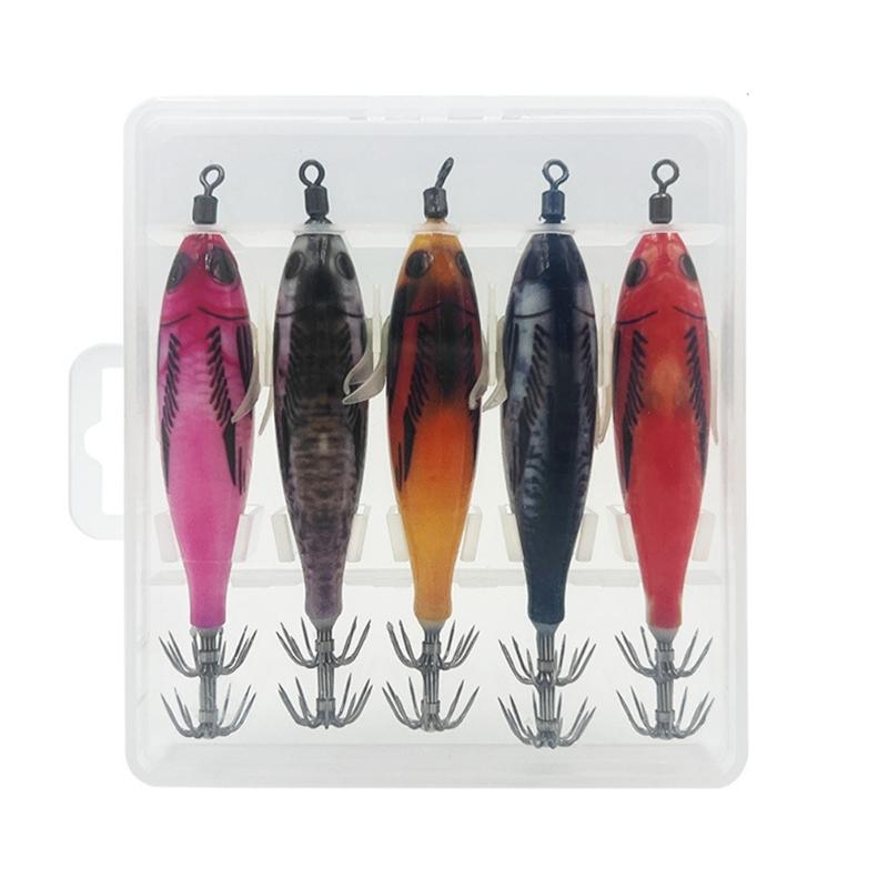 8cm 5.6g Glow Squid Jig Shrimp Lure Baits Squid Glow Jig Hook for Saltwater Fishing Artificial Baits 5pcs