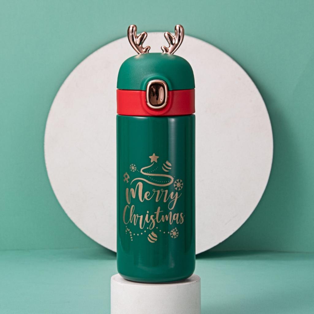 Christmas Stainless Steel Tumbler, 300ml Insulated Thermos Cup with Lid, Festive Holiday Themed Mug for Coffee & Drinks, Cute Xmas Gift Idea
