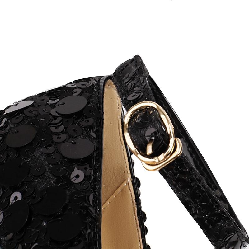 Fashion Women's New Spring and Autumn Square Head Sexy Nightclub Sequin Leather Waterproof Platform High Heel Elastic Belt Single Shoes