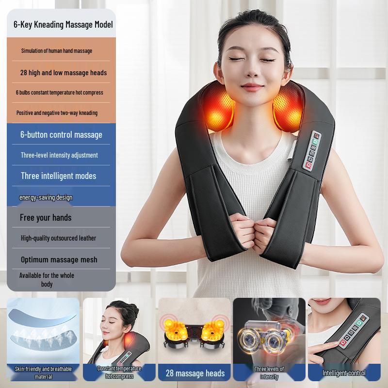 "Cervical & Shoulder Massager: Neck, Back, & Waist Kneading Shawl with Heat & Meridian Therapy"
