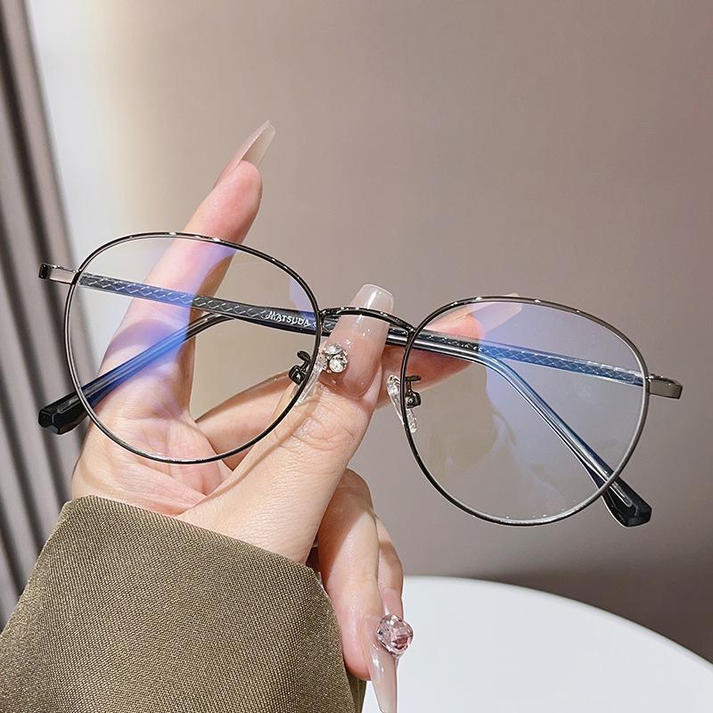 Literary Oval Frame Anti-Blue Glasses With Myopia Flat Glasses Xiaohongshu Tr Retro Frames