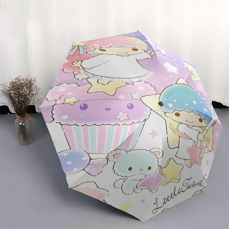 1pc Little Twin Stars Automatic Folding Umbrella - Portable 3-Fold Design with 8-Bone Iron Frame, Perfect for Festivals, Travel, Daily Use, and Gifts!