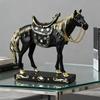Retro Horse Statue Desktop Artistic Horse Figurine with Base Golden Painted Resin Horse Sculpture