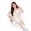 Damen Französische Spitze Langarm Eisseide Pyjama Set - Elegant Frühling/Herbst Haus- & Outdoor-Bekleidung
