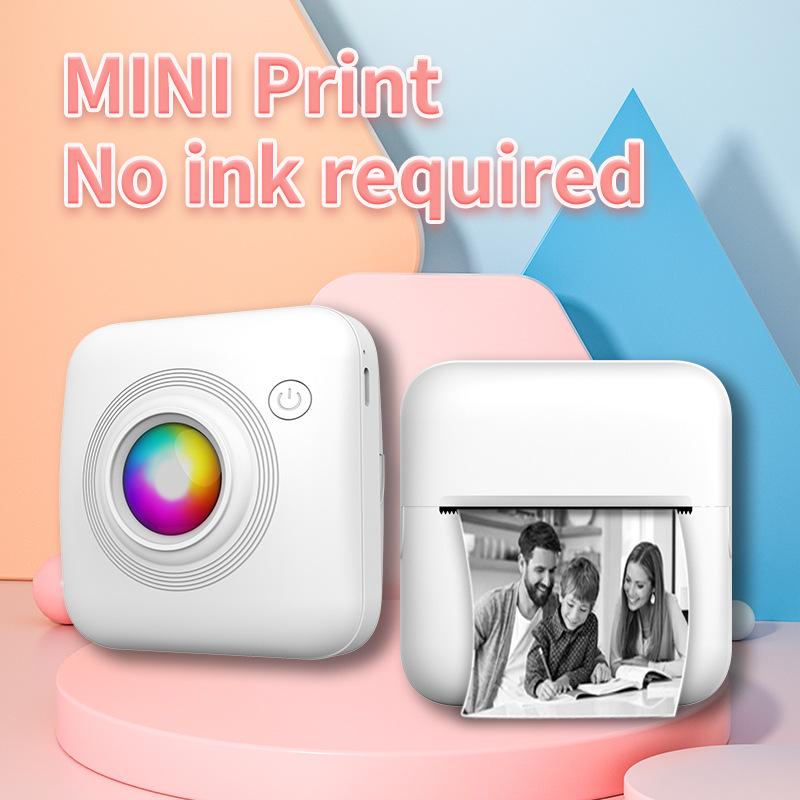 Mini Student Photo & Text Label Thermal Printer - No Ink, Bluetooth Compatible