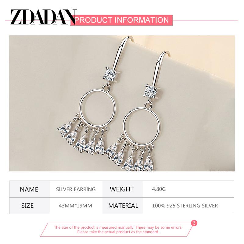 ZDADAN 925 Sterling Silver Round Tassel Drop Earrings for Women Charm Jewelry Party Gift