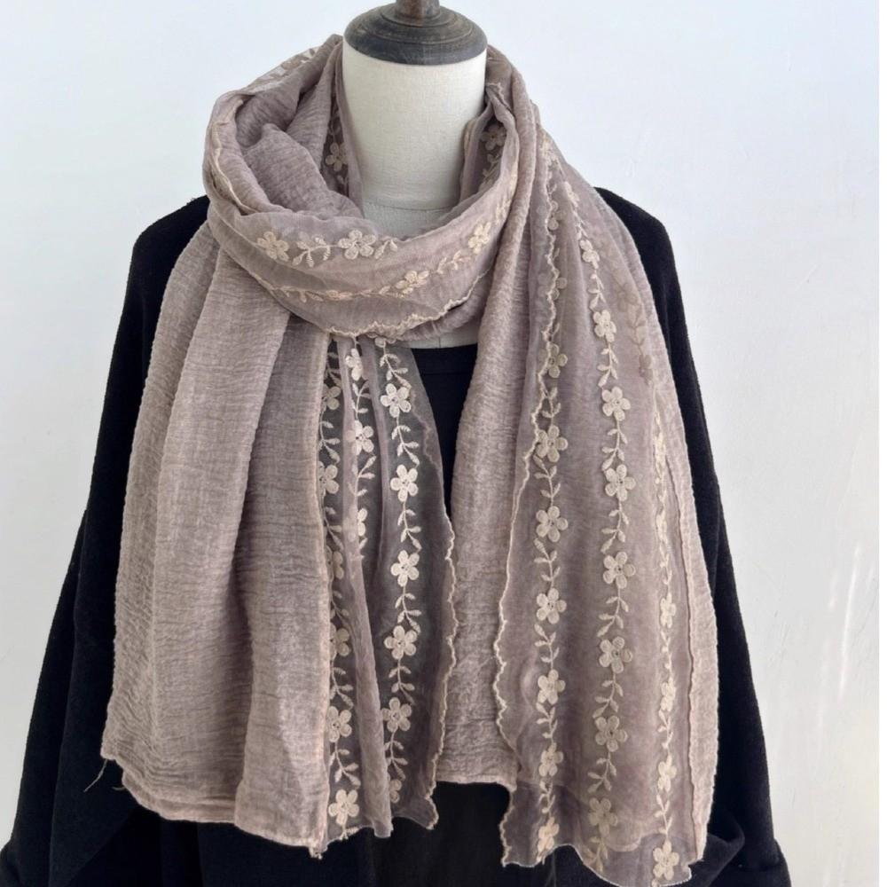 Long Lace Patchwork Scarf Solid Color Shawl and Wrap Elegant Thin Gauze Scarf  for Women