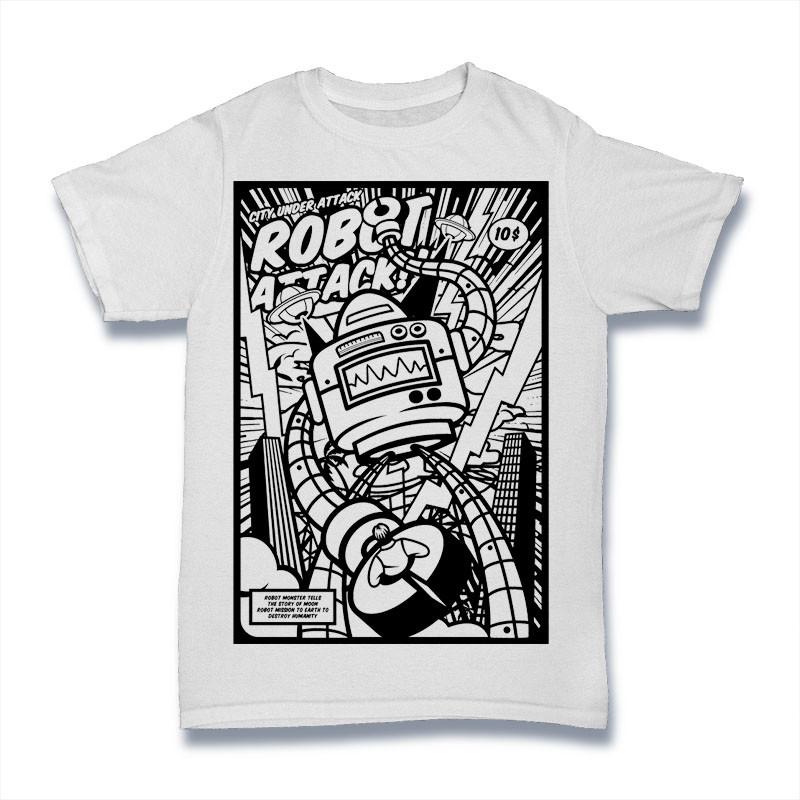 

Robot Attack T-Shirt. 100% Cotton Premium Tee NEW 4XL