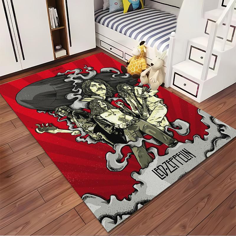 Led Zeppelin retro artwork on red background Non-slip rug suitable for living room and bedroom sofas