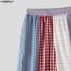 INCERUN Men's Patchwork Wide Leg Trousers Casual Loose Striped Plaid Pants Harajuku Streetwear Elastic Waist Bottoms