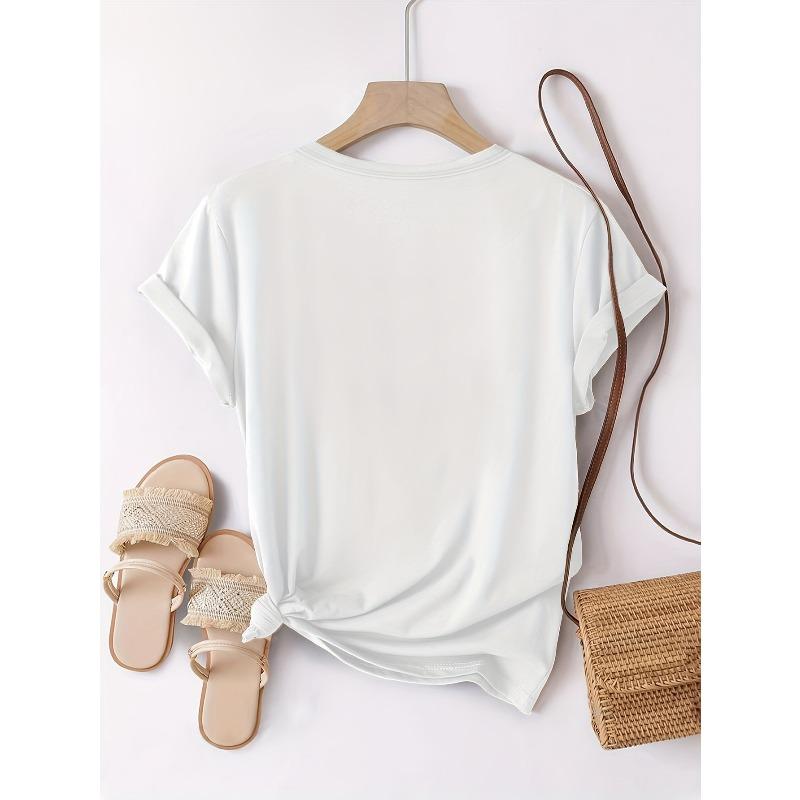 Womens Exquisite Print Round Neck Short Sleeve T Shirt Soft Breathable Comfy Fabric Stylish Casual Elegant Summer Autumn Daily Outdoor Sports