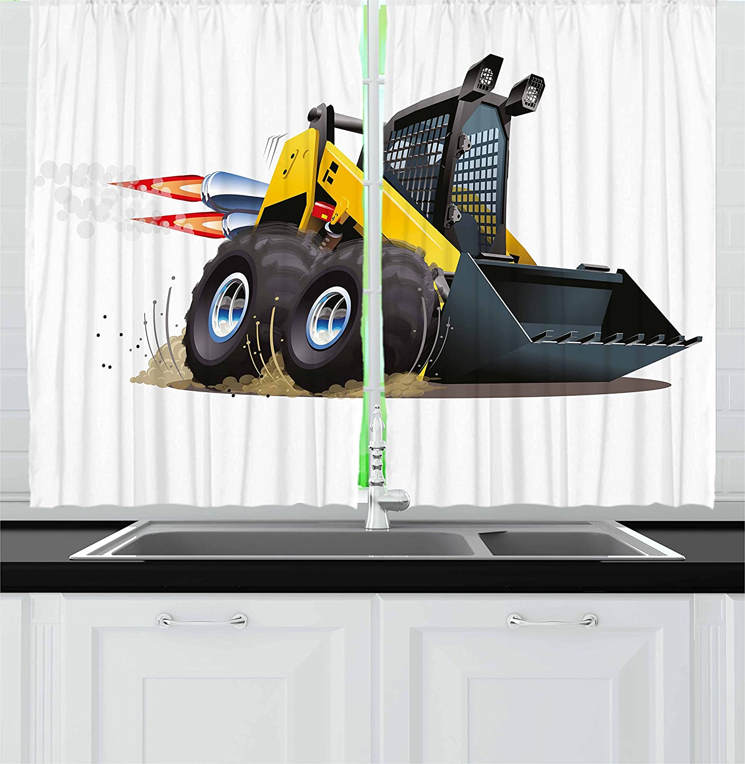 Желтый экскаватор Механическая машина Роскошные шторы для дома Товары для дома Гостиная — фото 16