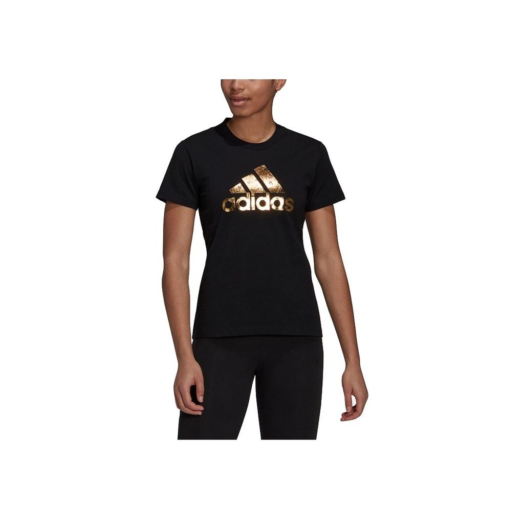 Adidas Breathable Casual Printed Logo Sports Short Sleeve T-Shirt Women Tops Black HB7127