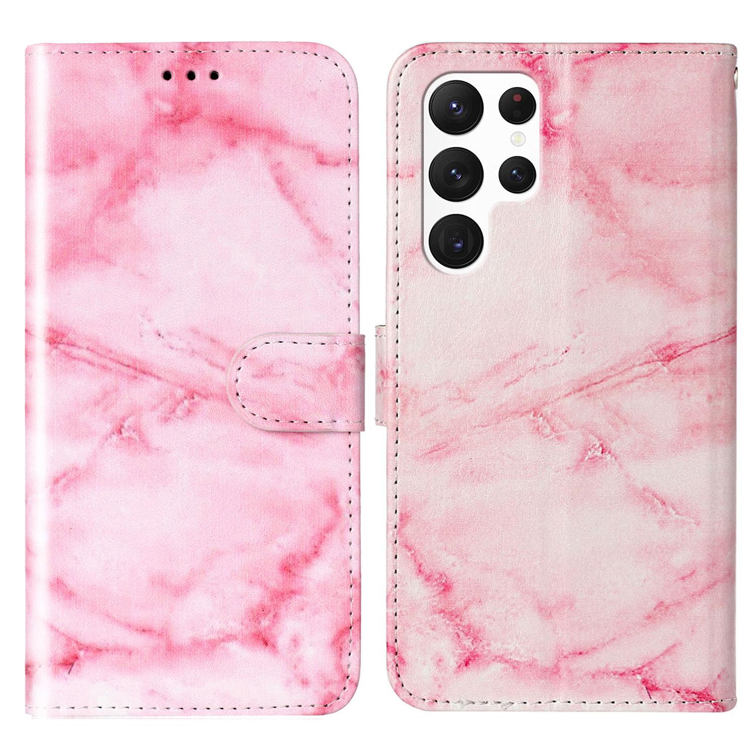 

For Samsung Galaxy S24 Ultra Case Pattern Printing Leather Phone Protective Cover Pink Marble