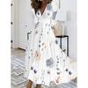 JPNTKY Women's Fashion Autumn Winter Floral Print Long Sleeve V-Neck Casual Dresses