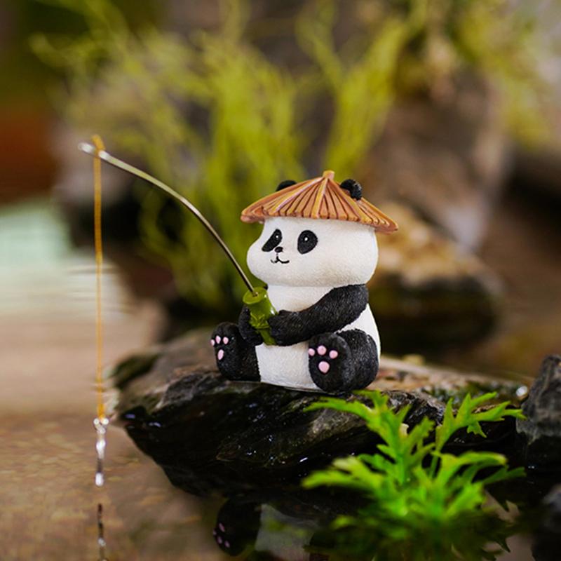 Garden Statue Resin Panda Fishing Figurines Sculpture Yard Art Ornament For Fairy Garden Patio Lawn Balcony Housewarming Gifts